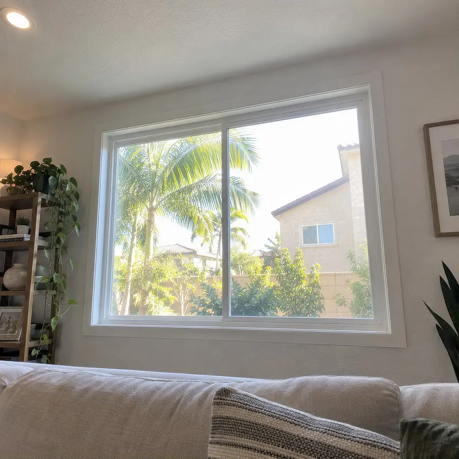 Interior view of new replacement windows installed in a San Diego home by Shiro Builders Group