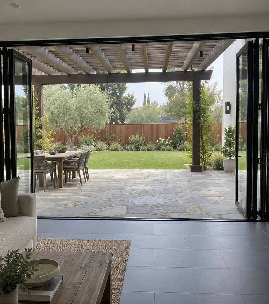 Sliding and folding glass door installation in a San Diego home by Shiro Builders Group