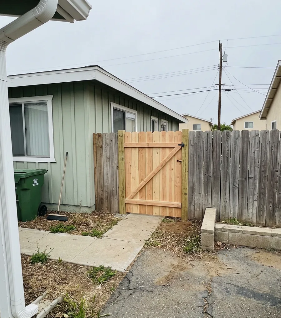 Rebuilt side gate and replaced fence section on an existing wood fence